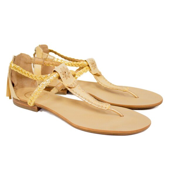 Jack Rogers Jenna Sandal Leather & Gold Detail Slide Size 7.5 VGUC - Picture 2 of 9